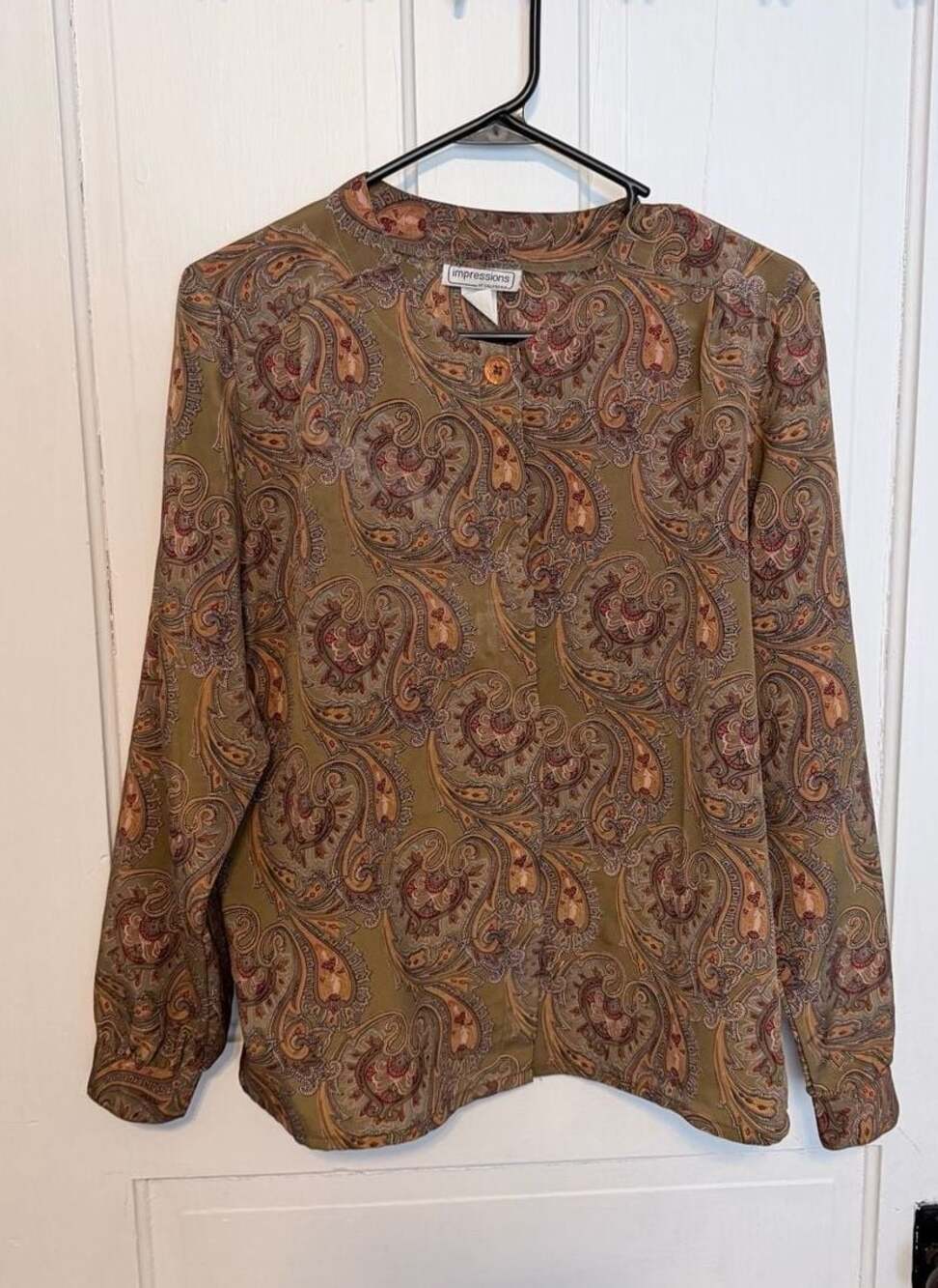 Vintage Paisley Long Sleeve lightweight boho Button-Up Blouse‎